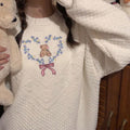 Heart Bear Flower Bow Embroidery Knit Sweater