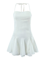 Pink Satin Halter Tie Mini Dress