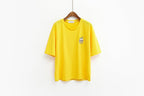 Cute Summer Banana Milk Drink Embroidery Yellow White Casual Short Sleeve Tee Shirt T-shirt Top E-Girl Kawaii Korean Japanese Harajuku Streetwear
