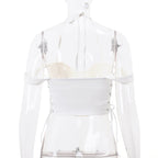 White V Neck Side Tie Up Crop Top