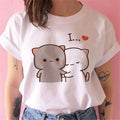Cute White Cat Kitten Cartoon Print Loose Short Sleeve Shirt Aesthetic Casual E-Girl Kawaii Korean Japanese Harajuku
