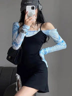 Blue Tie Dye Mesh Crop Top