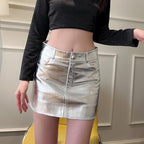 Silver Metalic Pocket Mini Skirt
