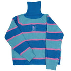 Blue Patchwork Turtleneck Sweater