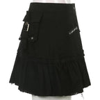 Black Denim Pleated Skirt