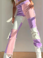 Pink & Purple Patchwork High Waist Pants
