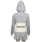 2PCS Grey Cropped Hoodie + Pleated Mini Skirt