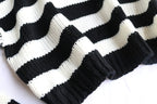 Cute Black White Stripe Loose Oversize Crop Sweater Long Sleeve Shirt Sweatshirt Pullover Casual E-Girl Kawaii Korean Japanese Harajuku Streetwear