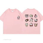 Cat Anime Dessert Print Short Sleeve T-shirt