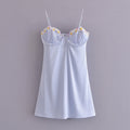 Light Blue Floral Embroidery Mini Dress