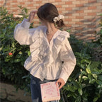 White Ruffle Long Sleeve Blouse