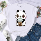 Cute Panda Bear Boba Bubble Milk Tea Graphic Cartoon Print Loose Short Sleeve T-shirt Aesthetic Casual Summer E-Girl Kawaii Korean Japanese Harajuku