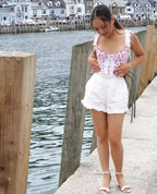 Pink Flower Print Ruffle Bustier Crop Top