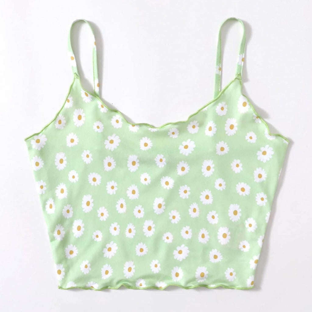Cute Comic Flower Graphic Print Tank Crop Top Camisole Sleeveless Shirt Summer Casual Aesthetic Goth E-Girl Kawaii Korean Japanese Harajuku Streetwear