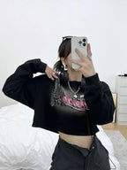 Brown Vintage Letter Print Oversized Long Sleeve Shirt