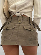 Brown Cargo Pocket Mini Skirt