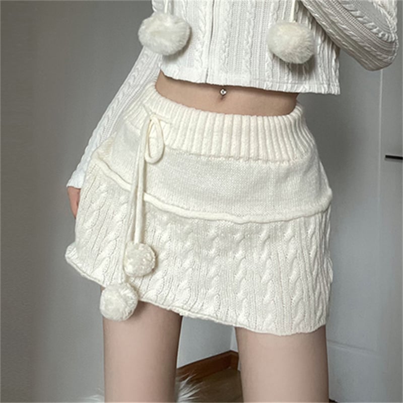 White Knit Twist Mini Skirt