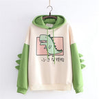 Cute 3D Funny Dinosaur Cartoon Hoodie With Horns Sweatshirt Sweater Long Sleeve Pullover Cosplay E-Girl Kawaii Korean Japanese Harajuku Streetwear