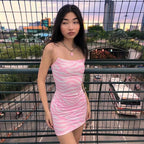 Pink Zebra Print Backless Bodycon Dress Party Club Summer Aesthetic Casual E-Girl Kawaii Korean Japanese Harajuku