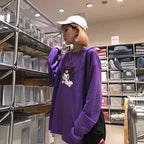 Cute Purple Devil Demon Print Anime Cartoon Casual Oversized Long Sleeve Tee Shirt T-shirt Top E-Girl Kawaii Korean Japanese Harajuku Streetwear