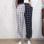 Cute Contrast Cargo Pant Loose Waist Plaid Checkered Trouser Jogger E-Girl Kawaii Korean Japanese Harajuku Chinese Retro Streetwear Aesthetic