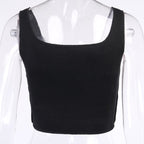 Cute Sexy Black White Patchwork Print Tank Crop Top Sleeveless Shirt Punk Bodycon Aesthetic Goth E-Girl Kawaii Korean Japanese Harajuku Streetwear