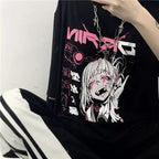 Cute Japanese Girl Punk Goth Print Graphic Casual Short Sleeve Shirt Tee T-shirt E-Girl Kawaii Korean Japanese Harajuku Retro Streetwear Aesthetic