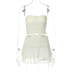 2PCS Cream Lace Corset Top + Mini Skirt