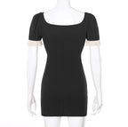 Cute Summer Square Neck Lace Patchwork Elegant Bodycon Short Sleeve Mini Dress Aesthetic Casual E-Girl Kawaii Korean Japanese Harajuku