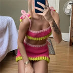 2PCS Blue Knit Tank Top + Mini Skirt