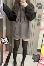 Cat Print Patchwork Hoodie
