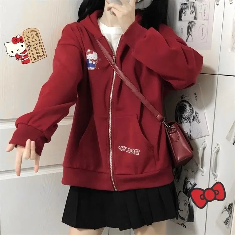 Cat Print Zipper Hoodie