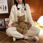 Heart Bear Flower Bow Embroidery Knit Sweater