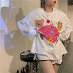 White Retro Cartoon Print Sweater