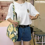 Cute Summer Banana Milk Drink Embroidery Yellow White Casual Short Sleeve Tee Shirt T-shirt Top E-Girl Kawaii Korean Japanese Harajuku Streetwear