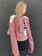 Pink PU Leather Retro Motorbike Jacket