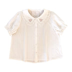 White Floral Embroidery Peterpan Collar Blouse