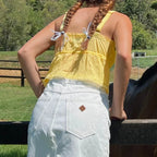 Yellow Milkmaid Hollow Out Crop Top