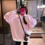Pink Chocolate Stripe Oversized Long Sleeve Sweater