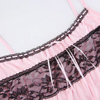 Cute 90s Light Pink Lace Sleeveless Ruffle Frill Tie Up Crop Top Camisole Tank Shirt Summer Party E-Girl Kawaii Korean Japanese Harajuku Streetwear