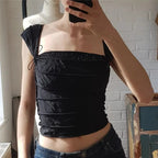 French Bow Square Collar Crop Top