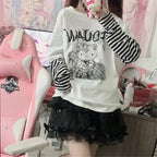 Cat Anime Print Loose Stripe Long Sleeve T-shirt
