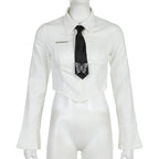 White Butterfly Rhinestone Tie + Long Sleeve Shirt Set