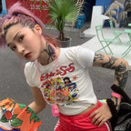 Japanese Anime Cartoon White Crop Top Short Sleeve T-shirt