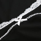 Black Bow Square Collar Long Sleeve Shirt