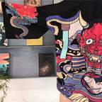 Mask Demon Horn Kimono Cardigan Cartoon Print Loose Blouse Long Sleeve Shirt T-shirt Top E-Girl Kawaii Korean Japanese Harajuku Streetwear