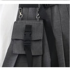 Cute Black Safari Kpop High Waisted Pleated Mini Skirt Goth Punk E-Girl Kawaii Korean Japanese Harajuku Chinese Retro Streetwear Aesthetic