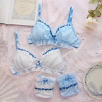 Sweet Fairy Blue Lace Bra + Panty Set Underwear Lingerie Summer Aesthetic Casual E-Girl Kawaii Korean Japanese Harajuku
