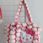Cute Sweet Pink Kitty Cat Love Heart Plush Shoulder Messenger Bag Purse Aesthetic Casual Summer E-Girl Kawaii Korean Japanese Harajuku