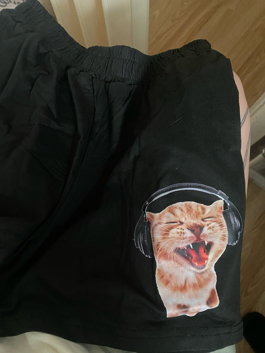 Cat Print Loose Gym Shorts